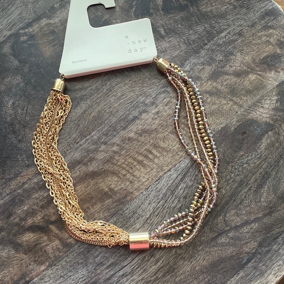 a new day Beaded Tube Chain Necklace 
Hematite Gold white Rose gold pink new - Picture 1 of 8
